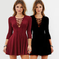 Women's Cross-Tie Strap Long-Sleeve Casual Dress