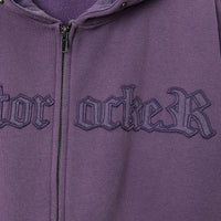 Embroidered Letters Washed And Worn Fleece Cardigan Sweatshirt