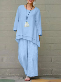 Solid Color National Style Cotton And Linen Casual Long Sleeve Loose Outfit