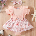 Baby's Gown Floral Bow Fake Two Pieces Triangle Rompers