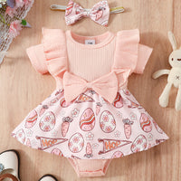 Baby's Gown Floral Bow Fake Two Pieces Triangle Rompers