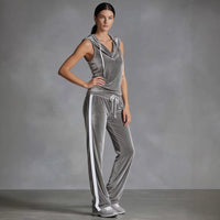 Velvet Womens Fashion Wide-Leg Pants Sports Suit