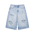 Perforated Hole Decoration Mid-waist Denim Casual Shorts