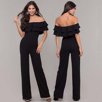 Women's Fashion Casual Pure Color Ruffles Jumpsuit
