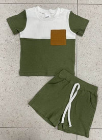 Color Matching Sunken Stripe Short Sleeve Suit