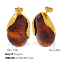 European And American Retro Irregular Amber Powder-white-blue Gradient-dyed Gold-edge Ear Ring, Non-fading, 18K Gold-plated, Exclusive Small-sized Earrings