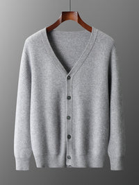 Pure Wool Cardigan Men's V-neck Solid Color Long Sleeve