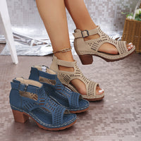 Chunky Heel High Hollow Peep Toe Sandals