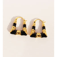 European And American Niche Retro Black Enamel Trapezoid Ear Clips