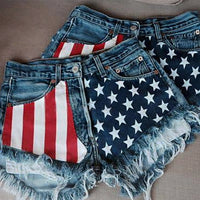 Fringed Star-Print Denim Shorts For Women