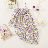 Girls' Three-dimensional Little Flower Suspender Top Shorts Two-piece Set