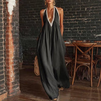Casual And Comfortable Lace-trimmed Loose Linen Jumpsuit