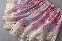 Summer Pajamas Women's Thin Ice Silk Slip Nightdress Lace Edge Printed Homewear With Chest Pad
