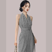 Slim Dress Jumpsuit Wide-leg Pants Plaid