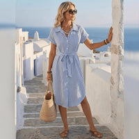 Striped Shirt French-Style Effortless Holiday Chic Casual Dress
