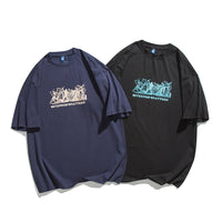 Solid Color Chest Printed Round Neck T-shirt