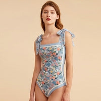 Vintage French Double Sided Print Slim One-Piece Swimsuit