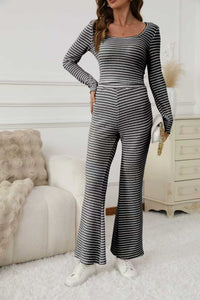 Simple Relaxed-fit Striped Wide-leg Pants Set