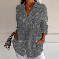 Women's 3D Digital Printing Fashion European And American Style Lapel Long Sleeve Shirt