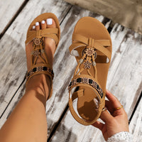 Women's Round Toe Vintage Flat Vacation Style Beaded Sandals