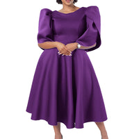 Womens Round-Neck High-Waist Full-Skirted Evening Dress