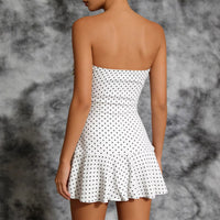 Womens Polka-Dot Waist-Cinching Tube Dress