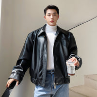 Casual Jacket Blue PU Leather Retro