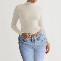 Y2K Slim Turtleneck T-shirt Fashion Casual Long-sleeved Pullover Tight Top Women's Clothing
