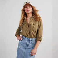 European And American Leisure Lapel Single Breasted Women's Long Sleeve Denim Shirt