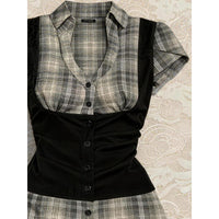 Nostalgic Film Style Summer New Retro Defined-Waist Top And Flirty Skirt