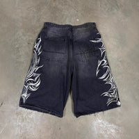 American Retro Gothic Printed Denim Shorts