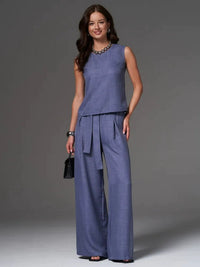 Women's Loose Casual Sleeveless Wide-Leg Pants Set