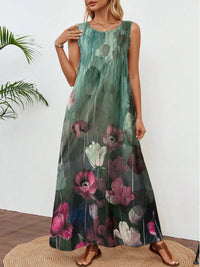 Summer New Sleeveless Printed Tie-Dye Tank Dress Womens Clothing