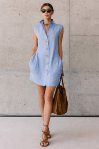 Slimming Sleeveless Stand-Collar Shirt Dress For Summer