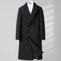 Autumn And Winter Woolen Coat Overknee Long Double Breasted Oblique Pocket
