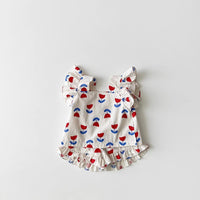 Girls' Cotton Tulip Sling Flounced Sleeve Top Bulky Underpants Two-piece Set