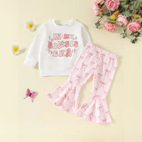 Letter Print Sweatshirt Bell-bottom Pants Suit