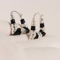 European And American Niche Retro Black Enamel Trapezoid Ear Clips