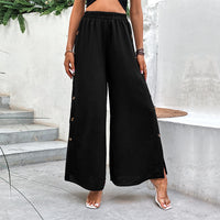 Black Wide-leg Split Pants For Women Loose-fitting For Summer