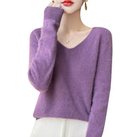 Women's Woolen Sweater V-neck Loose Wool Base Shirt