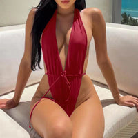 Sexy Pure Color Tight Backless One Piece Swimsuit