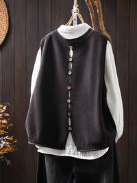 Back Buttoned Cotton Thread Knitted Vest Women