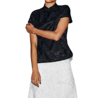 Elegant Satin Stand Neck Vintage Shirt