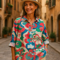 Women's Casual Loose Printed Round Neck Shirt