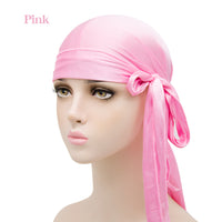 Unisex Satin Long Tail Headwrap  Stretchy Pirate Hat And Hip Hop Turban For Men And Women, Elastic Bandana Cap For Costume And Fashion