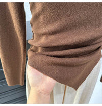 Knitted Long-sleeved T-shirt Women's Slim Bottoming Shirt Pleating Split Top