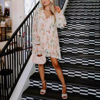 Womens Loose Mini Dress With Double-Layer V-Neck And Print