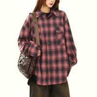 Womens Retro Ombre Lazy-Style Sophisticated Plaid Blouse
