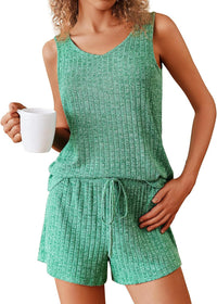 Rib Knitted Homewear Pajamas Suit Women