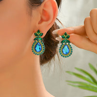 Sparkling Multicolor Paved Rhinestone Teardrop Stud Earrings Women Luxury Elegant Party Prom Formal Jewelry Accessories